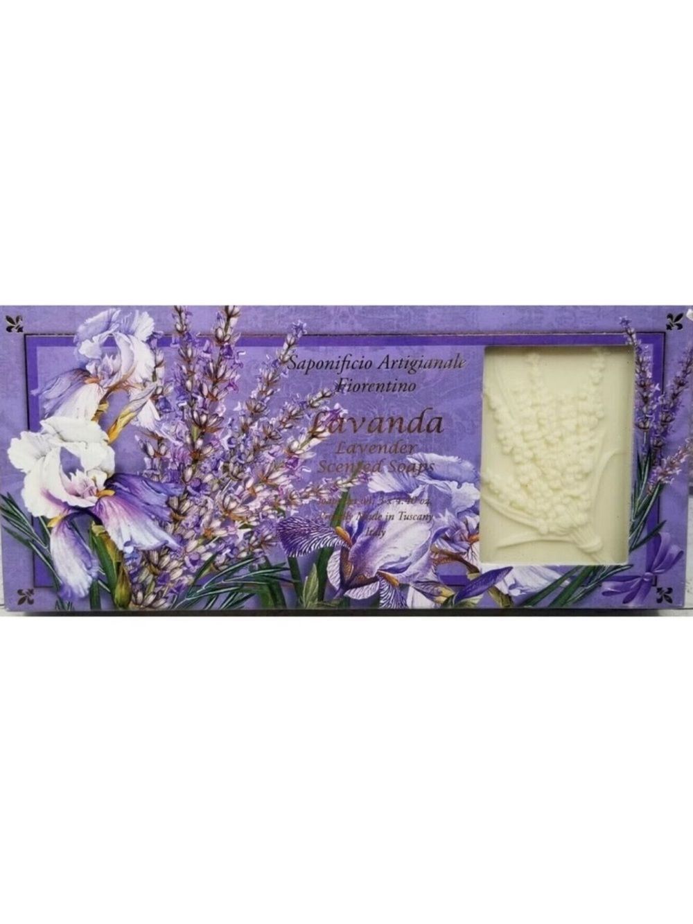SAF Lavender Scented White Imprinted Floral Soaps set of 3 boxed gift set
